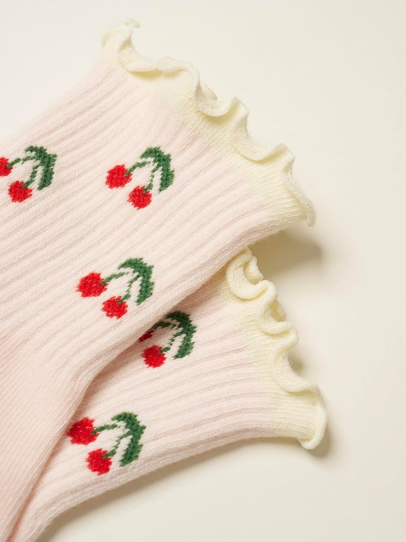 Shapes Studio Crew Half Calf Grip Socks, Cutest Fruits Pilates Socks, Ruffle socks, Non-Slip, Barre Yoga Fitness - Image 5